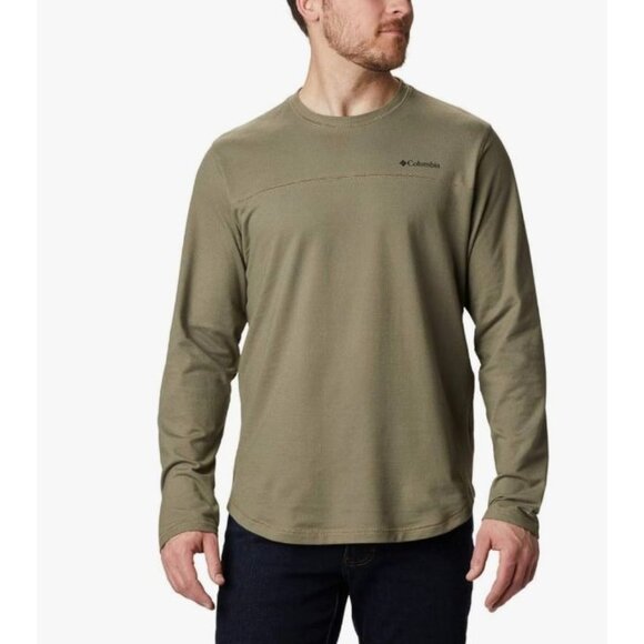 Columbia Mens Long Sleeve Crewneck Shirt Olive Green Cotton Blend Size M - Picture 1 of 12